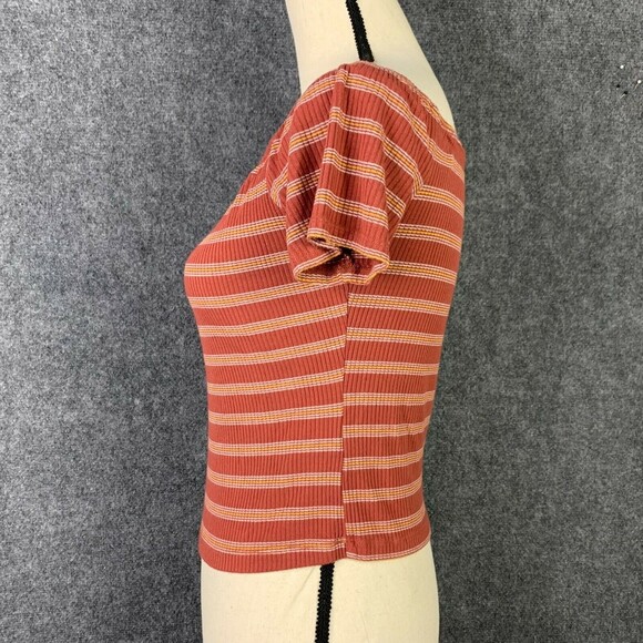 Mossimo Crop Top Women M Stretch Elastic Neckline Striped Short Sleeve - Picture 4 of 8